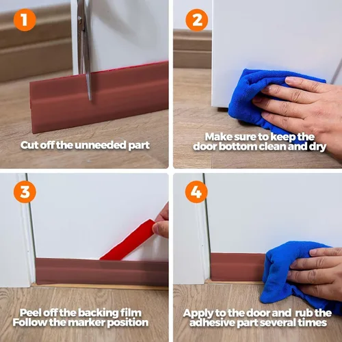 Miniatura 7 de Holikme - 2 hojas, rollos y tiras de tope para puerta, bloqueador de corrientes de aire debajo de la puerta, aislante, burlete para puerta, burlete