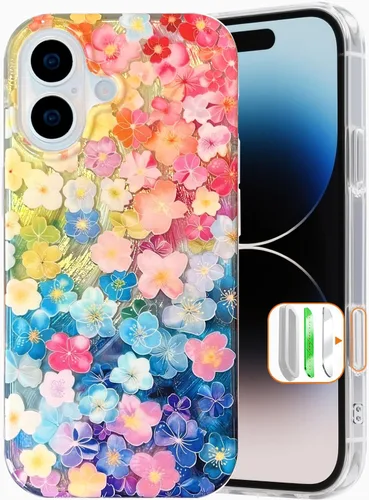 Miniatura 33 de I-MGAE-IN-AR Funda compacta para iPhone 13 Pro, diseño colorido de flores iridiscentes, protección de grado militar a prueba de golpes, funda