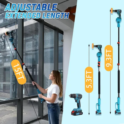 Miniatura 2 de Taladro telescópico inalámbrico 2 en 1, herramienta de limpieza de taladro de potencia máxima de 20 V con 2 baterías y cargador de 2.0 A, poste