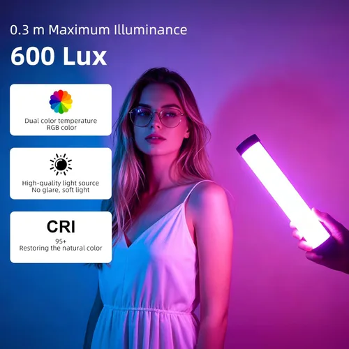 Miniatura 2 de luxceo Varita de luz de mano, luz de video LED RGB multicolor para fotografía, mini luz recargable de 2000 mAh para grabación de video, luces