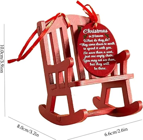 Miniatura 2 de KIXKO Mini silla mecedora de madera con adorno conmemorativo de Navidad en el cielo, con letrero significativo, decoración del hogar para árbol de 1