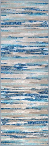 Miniatura 9 de Lansny Alfombra Abstracta de 2 x 6 Pulgadas, Alfombra Lavable Azul para Pasillo Antideslizante, Suave Alfombra Estampada para Cocina, Delgadas Azul
