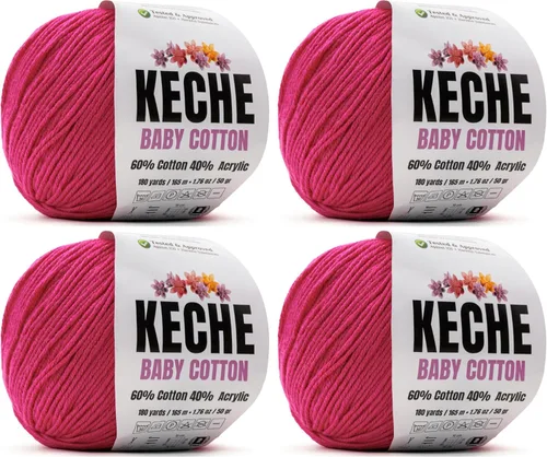 Miniatura 65 de Keche Hilo de algodón, 60% algodón, 40% hilo acrílico, hilo de algodón suave para crochet y tejer, hilo amigurumi, 1 madeja/bola, 1.76 onzas (50g)