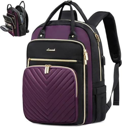 Miniatura 25 de LOVEVOOK Mochila para laptop para mujer, mochila de trabajo de moda con puerto USB, mochilas impermeables para el trabajo., Caqui-beige, 15,6 pulg.