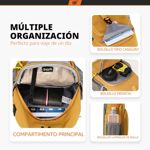 Miniatura 2 de SKYSPER - Mochila cruzada con bloqueo RFID, mochila de bandolera, mochila para el hombro y el pecho, mochila de viaje y senderismo, para mujeres