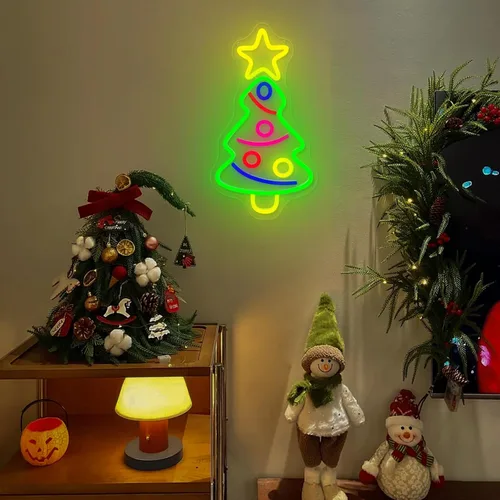 Miniatura 2 de Letrero de neón para árbol de Navidad, árboles de Navidad, letreros de neón LED para decoración de pared, luces de neón acrílicas alimentadas por