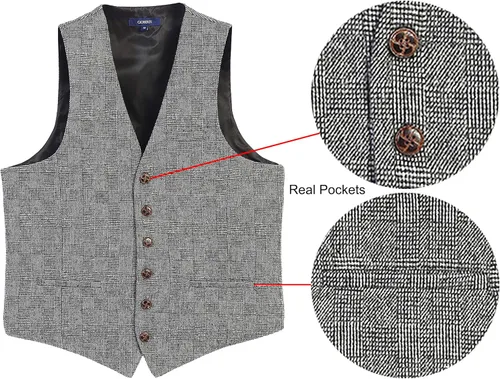 Miniatura 105 de Gioberti Chaleco de tweed formal de 6 botones para hombres