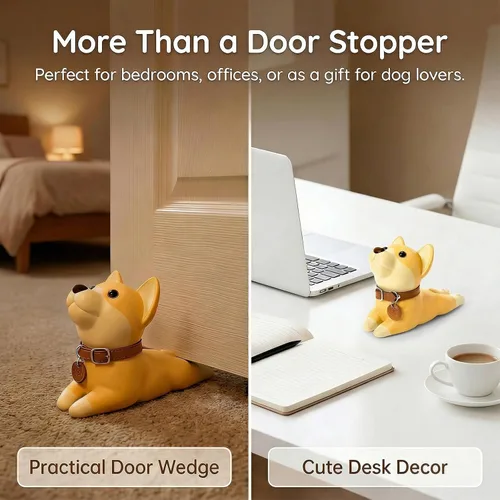 Miniatura 4 de Tope de puerta de perro lindo DomeStar, tope de puerta decorativo de animal Shiba Inu con cuña, amarillo