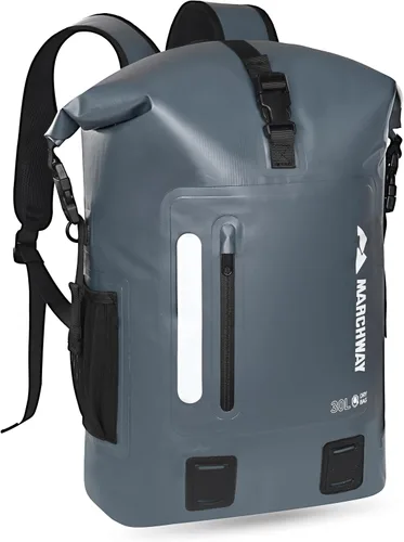 MARCHWAY Mochila impermeable con parte superior enrollable, bolsa seca flotante de 20L/30L/45L con base rectangular ergonómica, espalda acolchada,