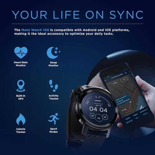 Miniatura 6 de Motorola Reloj inteligente Moto Watch 100 - Reloj inteligente de 1654in con GPS para hombres y mujeres batería de hasta 14 días frecuencia cardíaca
