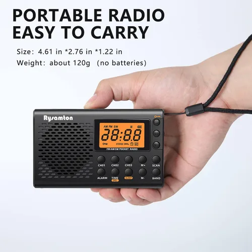 Miniatura 3 de Radio portátil AM/FM/onda corta, radios de bolsillo con pilas, pantalla digital grande, radio reloj con alarma y función de sueño, auriculares