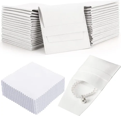 Miniatura 12 de 120 piezas de microfibra bolsa de joyería 3.1x3.1 in bolsa de embalaje regalo de lujo correa fija estilo sobre embalaje con paño de limpieza (beige)