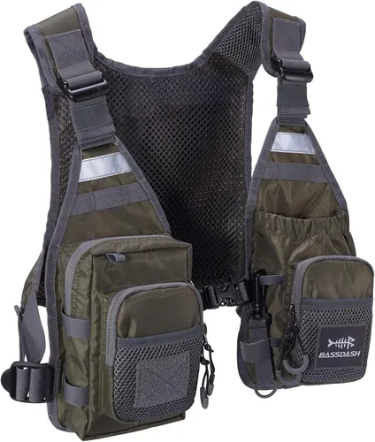 BASSDASH FV08 Chaleco ultraligero de pesca con mosca para hombres y mujeres Paquete de pecho portátil Talla única para la mayoría