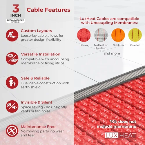 Miniatura 4 de LuxHeat Kit de cable de calefacción de suelo de 10 pies cuadrados – Sistema de calefacción por suelo de 120 V – Sistema de suelo calefactado incluye