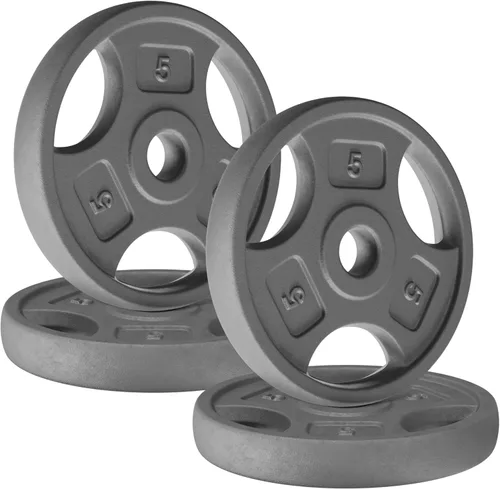 Miniatura 8 de Yes4All Placas de peso de agarre estándar de 1 pulgada, hierro fundido con varios tamaños de 2.5 libras a 35 libras para entrenamiento de fuerza, E.