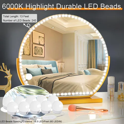 Miniatura 4 de Luces de espejo regulables, luces LED estilo Hollywood con 10 bombillas, luces de tocador alimentadas por USB para espejo, tocador, dormitorio