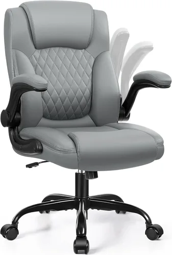 Silla de Oficina de Cuero, Sillas de Escritorio de PU para el Hogar con Respaldo Ergonómico, Giratorias 360°, Silla Pequeña para Juegos con Ruedas y