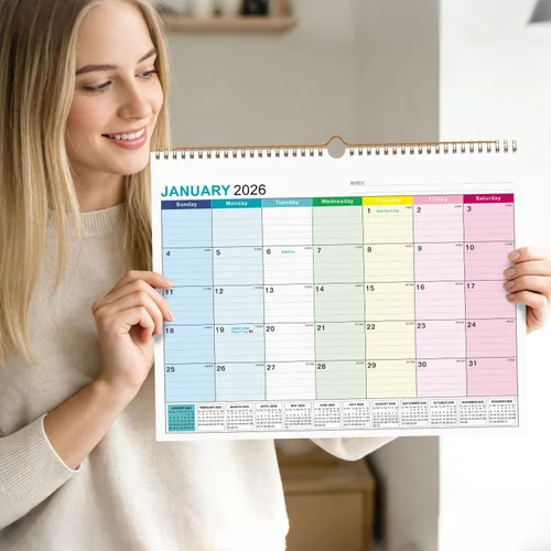 Miniatura 8 de Kyweel Calendario de pared 2026-2027, enero 2026-junio 2027, 15 x 12 pulgadas, días festivos destacados, calendario de planificación, papel grueso