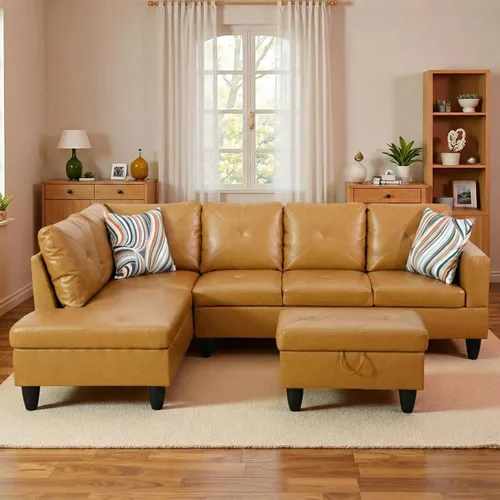 Sofá modular de cuero en forma de L de 3 piezas – Sofá modular convertible con diván móvil y otomana de almacenamiento, uso multiescenario para sala