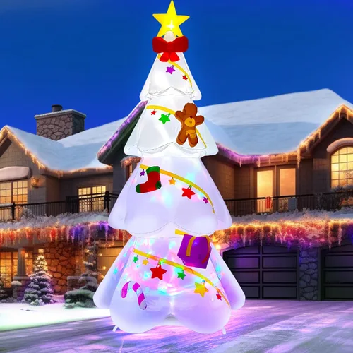 EBANKU - Árbol de Navidad inflable de 2.7 m, decoración de Navidad para exteriores, árbol de Navidad con estrella, hombre de jengibre, luces LED