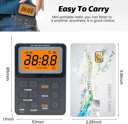 Miniatura 6 de Radio AM/FM de bolsillo con la mejor recepción, radio recargable portátil con auriculares, reproductor de MP3, mini pantalla de bloqueo estéreo