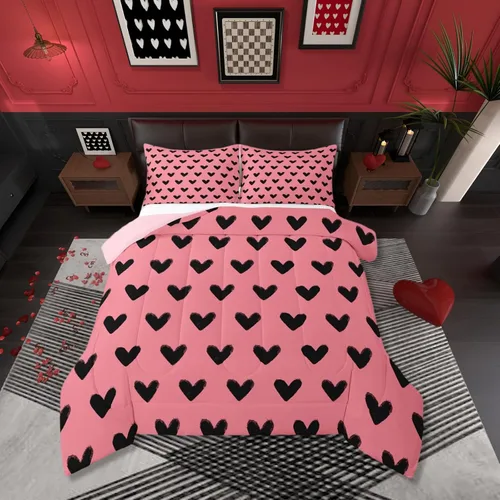 Miniatura 15 de Juego de edredón de San Valentín para parejas, juegos de ropa de cama rojo y blanco para niños, niñas, adolescentes, con texto en inglés "I Love