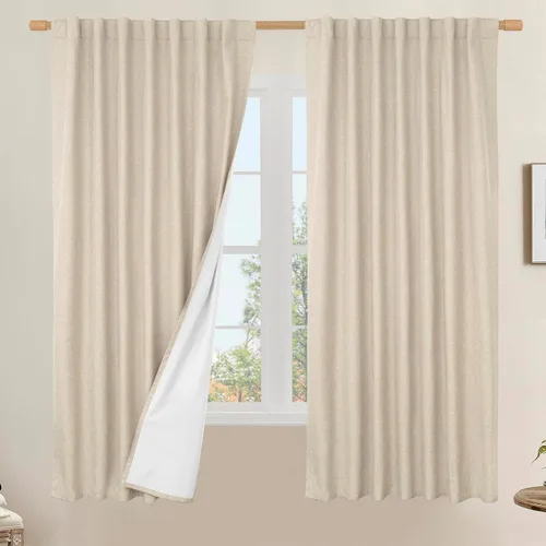 Miniatura 135 de LAMIT Cortinas de lino natural 100 % opacas para ventana, para dormitorio, 45 pulgadas, cortinas térmicas con textura de lino estilo granja