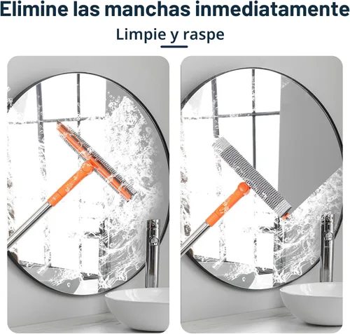Miniatura 5 de Escobilla de ventana profesional, limpiador de ventanas 2 en 1 con mango largo de acero inoxidable, escobilla de esponja para ventana de coche