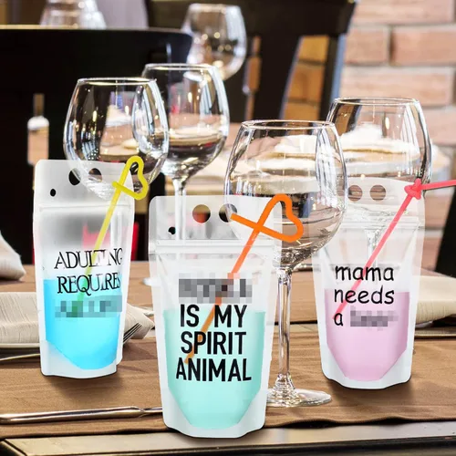 Miniatura 5 de 40 bolsas de bebidas con pajitas, bolsas de plástico para bebidas con cremallera, bolsas de jugo transparentes para fiestas, reutilizables, bolsas