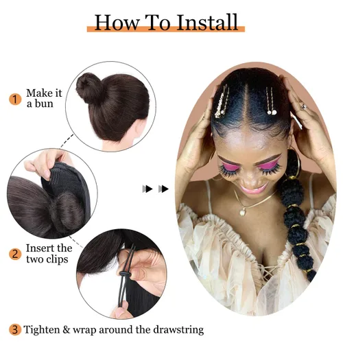Miniatura 5 de Extensión de cola de caballo afro rizada con burbuja para mujeres negras de 18 pulgadas de largo, cola de caballo con cordón natural negro, clip
