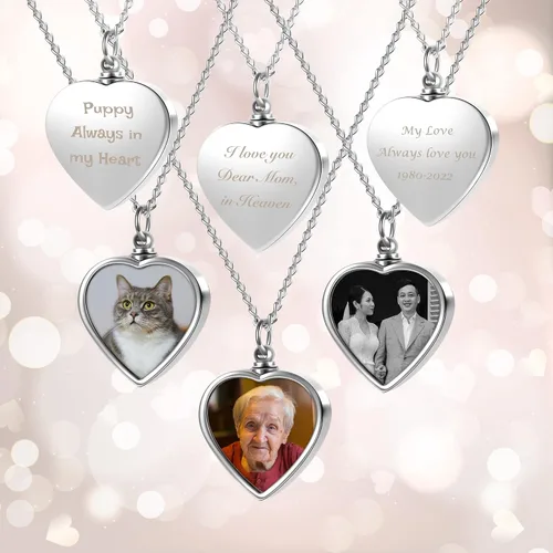 Miniatura 15 de Personalized Master Collar personalizado de urna de cremación con foto y texto, collar de urna de corazón para cenizas, joyería de recuerdo