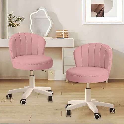 Miniatura 14 de Silla de escritorio pequeña, silla redonda con respaldo de piel sintética, altura ajustable, giratoria, taburete de trabajo, silla para el hogar