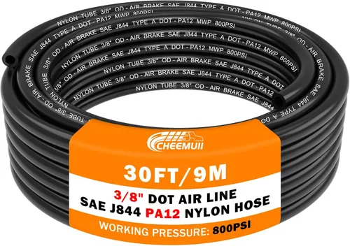 Miniatura 28 de CheeMuii 50 pies 3/8 Tubo Neumático 3/8" PA12 Nylon DOT Línea de Aire SAE J844 Manguera de Aire DOT 15.3 Metros 3/8 Pulgadas OD Tubo de Aire Negro