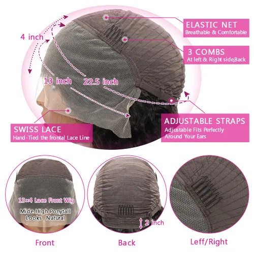 Miniatura 3 de Peluca con encaje frontal de 13 x 4 pulgadas, con cabello humano ondulado y línea capilar con abuelitos, de color natural, para mujeres negras