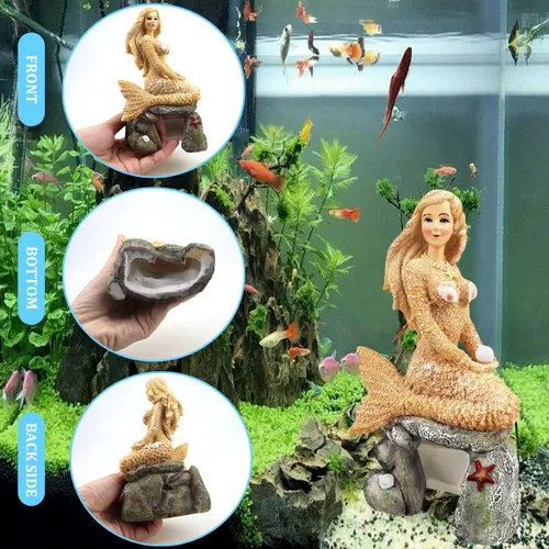 Miniatura 5 de Estatua de sirena para acuario, estatua de sirena, decoración de pecera, escultura de sirena, adornos de resina para decoración de peceras
