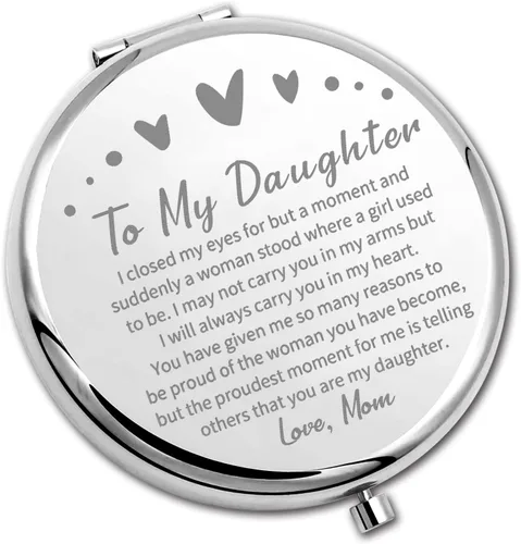 PLITI Espejo compacto para hija con texto en inglés «To My Daughter» de mamá, papá, hija, regalo de graduación, espejo de bolsillo inspirador (hija