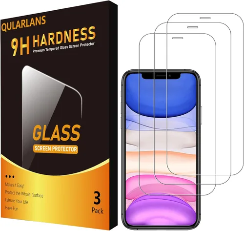 Qularlans Paquete de 3 protectores de pantalla de vidrio templado compatibles con iPhone 11/XR, dureza 9H, resistente a los golpes, vidrio templado