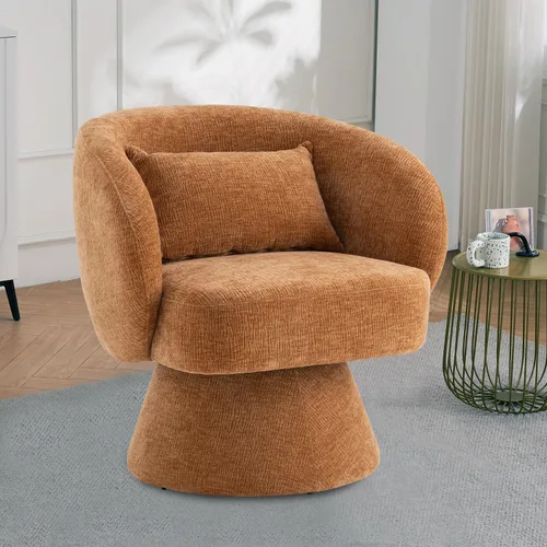 Miniatura 9 de Silla giratoria de 360°, moderna silla de barril de terciopelo con almohada, sofá individual tapizado para sala de estar, dormitorio, oficina. Gris