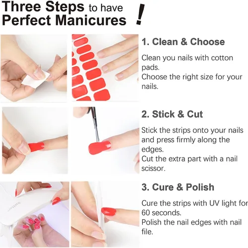 Miniatura 6 de Tiras adhesivas de uñas de gel semicuradas, 20 pegatinas adhesivas UV de color azul cromo, envolturas para manicura casera DIY