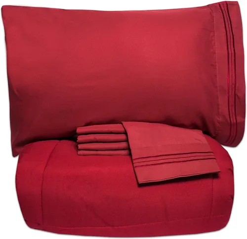Miniatura 6 de Sweet Home Collection - Lujoso juego de sábanas y edredón de 5 piezas de color sólido para cama, en una bolsa, Agua (Aqua), gemelo