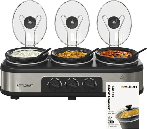 Miniatura 15 de Olla de cocción lenta de 4QT y calentador de alimentos mini con olla de cerámica extraíble, 3 ajustes de calor, tapa de vidrio apta para Plateado
