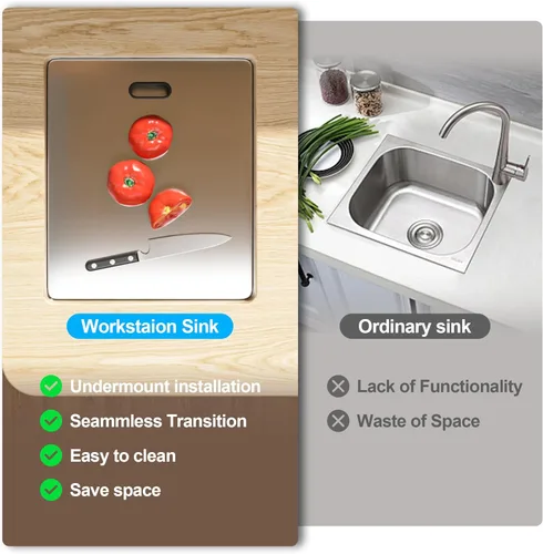 Miniatura 4 de Lordear Fregadero de cocina para interiores y exteriores de 15 x 17 con grifo plegable, Samll Bar Prep 16 calibre T304 de acero inoxidable