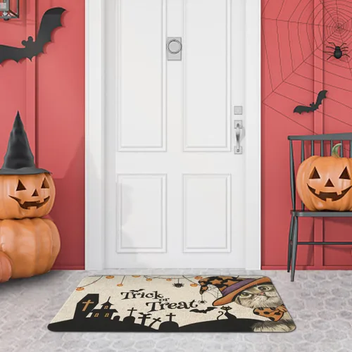 Miniatura 7 de Roszwtit Tapete de puerta de Halloween de 30 x 17 pulgadas, tapete de gato para interiores y exteriores, tapete antideslizante para decoración