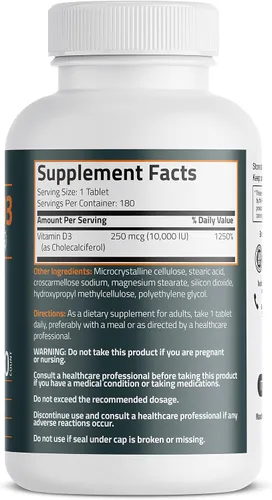 Miniatura 2 de Bronson Vitamina D3 10,000 UI (250 MCG) para función muscular saludable y apoyo inmunológico, sin OGM, 180 tabletas