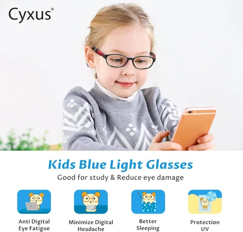 Miniatura 3 de Cyxus Gafas de bloqueo de luz azul para niños, juego de computadora, bisagras de resorte, anteojos para niños y niñas de 6 a 15 años
