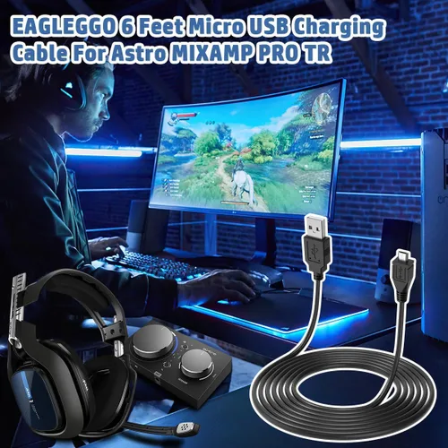 Miniatura 7 de EAGLEGGO Cable de carga micro USB (6.6 ft), para Astro MIXAMP PRO TR, USB 2.0, 6.5 pies, negro