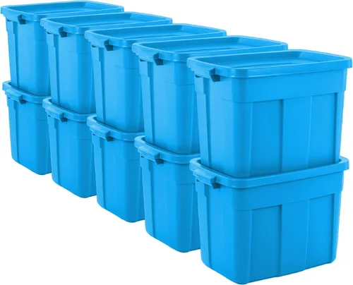 Miniatura 9 de Rubbermaid Roughneck Tote - Paquete de 6 unidades, 10 galones, fabricado en Estados Unidos, color azul patrimonio, contenedores de almacenamiento