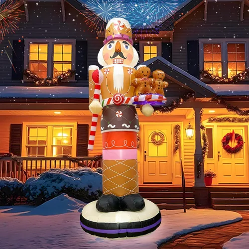 Miniatura 8 de OurWarm 8 pies Adornos inflables exteriores de Navidad, Papá Noel trepador inflable de Navidad, decoraciones de Navidad de patio con luces LED