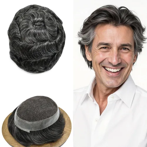 Miniatura 65 de Sistema de reemplazo de cabello de encaje francés para hombre, piezas de cabello de aspecto natural, color negro, marrón, rubio, gris, protesis