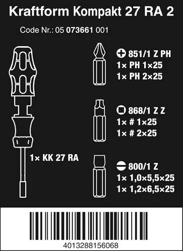 Miniatura 2 de Wera Kraftform Kompakt Juego de destornilladores de trinquete 60 RA, 17 piezas, cabeza de 1/4 pulgadas